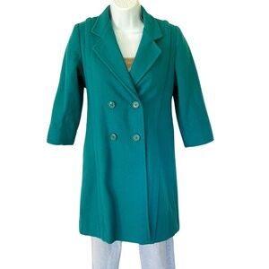 Vintage Double-Breasted Rothschild Teal Winter Coat With Pockets
